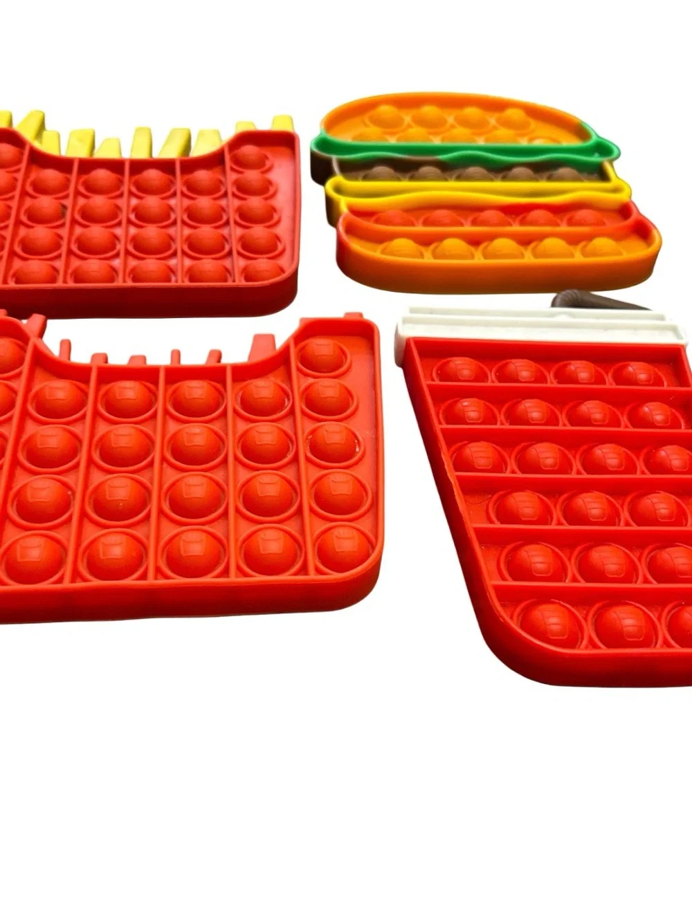 Stress Relief Fidget Toys Pop It Food Theme Fries, Cheeseburger, Drink Lot Of 4